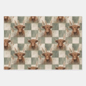 Masculine Grey Blue Checkered Highland Cow Inpakpapier Vel (Voorkant 3)
