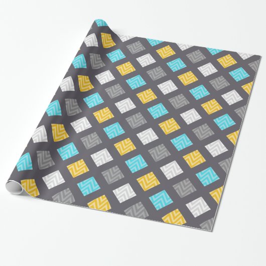 Masculine grijs blauw geel geometrisch patroon cadeaupapier (Uitgerold)