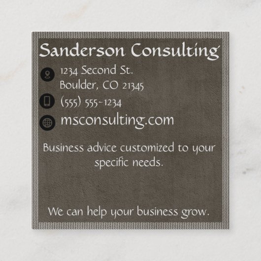 Masculine grijs getextureerde kijk consultant vierkante visitekaartje (Achterkant)