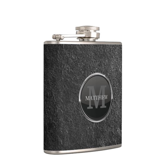 Masculine Grunge Slate Rock Design Name Monogram Heupfles (Rechts)