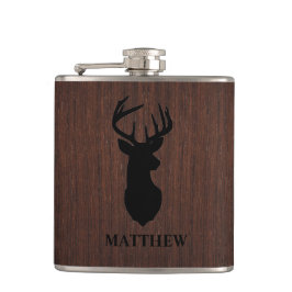 Masculine Hunter Buck Deer Design Name Monogram Heupfles