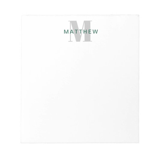 Masculine Initiaal/Naam Monogram Donkergroen en gr Notitieblok (Voorkant)