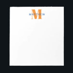 Masculine Initiaal/Naam Monogram Oranje en blauw Notitieblok<br><div class="desc">Pas dit notitiepad aan voor uzelf of als geschenk! Voeg jouw naam toe gebruikend de gemakkelijke vorm van de sjabloon. Selecteer "pas verder aan"om doopvonten of kleuren te veranderen.</div>