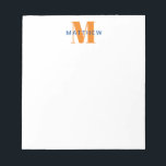 Masculine Initiaal/Naam Monogram Oranje en blauw Notitieblok<br><div class="desc">Pas dit notitiepad aan voor uzelf of als geschenk! Voeg jouw naam toe gebruikend de gemakkelijke vorm van de sjabloon. Selecteer "pas verder aan"om doopvonten of kleuren te veranderen.</div>