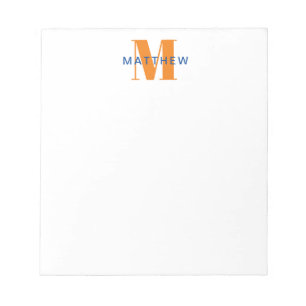 Masculine Initiaal/Naam Monogram Oranje en blauw Notitieblok