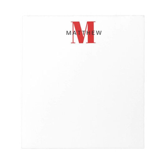Masculine Initiaal/Naam Monogram zwart en rood Notitieblok (Voorkant)