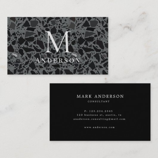 Masculine Marble Double Monogram Visitekaartje (Voorkant / Achterkant)