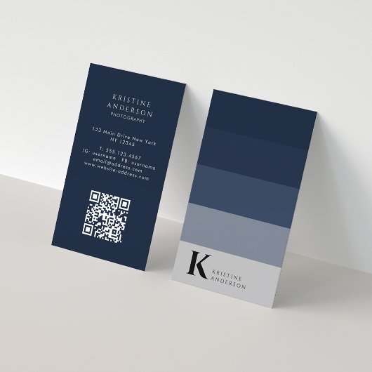 Masculine Marine Blauw Ombre Klassiek Monogram QR  Visitekaartje