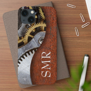 Masculine Metal look Gears Steampunk Initialen Case-Mate iPhone Case
