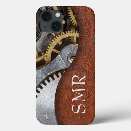 Masculine Metal look Gears Steampunk Initialen Case-Mate iPhone Case (Achterkant)