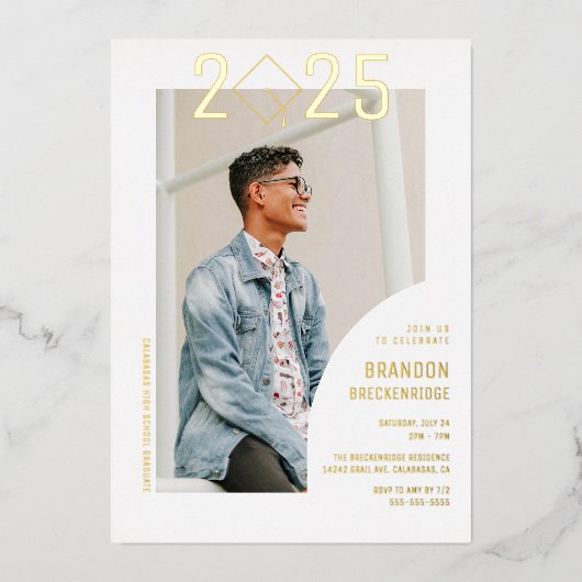 Masculine minimalistische foto Afstuderen Folie Uitnodiging (Voorkant)