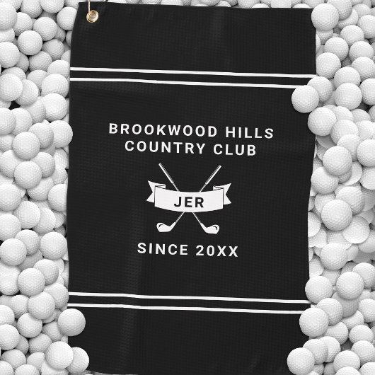 Masculine Modern Monogram Black White Golfer Clubs Golfhanddoek