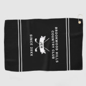 Masculine Modern Monogram Black White Golfer Clubs Golfhanddoek (Horizontaal)