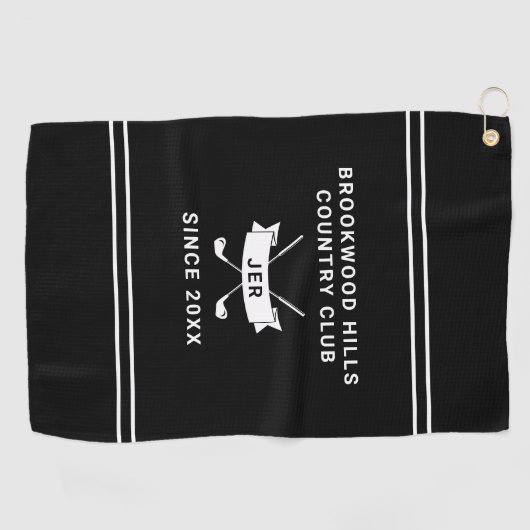 Masculine Modern Monogram Black White Golfer Clubs Golfhanddoek (Horizontaal)
