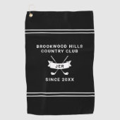 Masculine Modern Monogram Black White Golfer Clubs Golfhanddoek (Voorkant)
