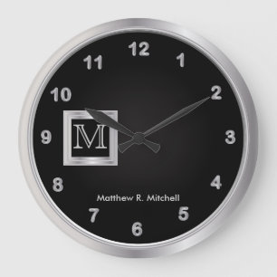 Masculine Monogram Black en Silver Executive Grote Klok