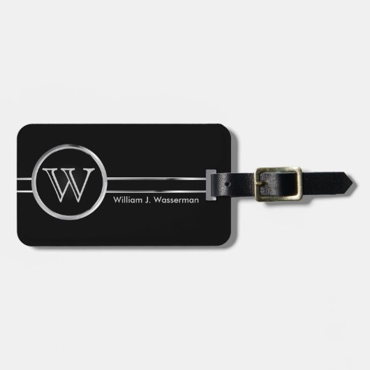 Masculine Monogram Black & Silver Style Bagagelabel (Voorkant horizontaal)