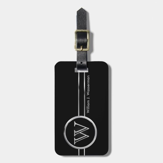 Masculine Monogram Black & Silver Style Bagagelabel (Voorkant verticaal)