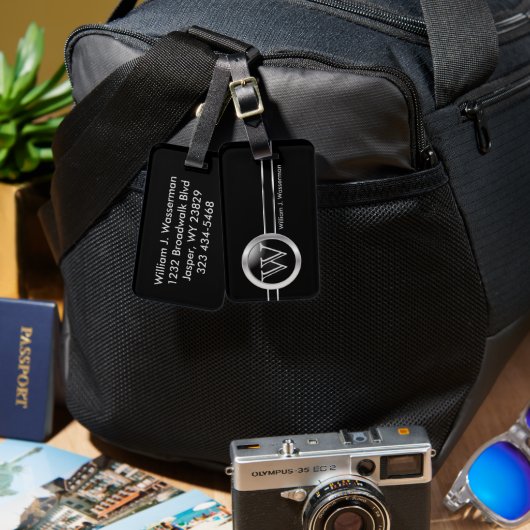 Masculine Monogram Executive Black Style Bagagelabel (Voorkant /achterkant)
