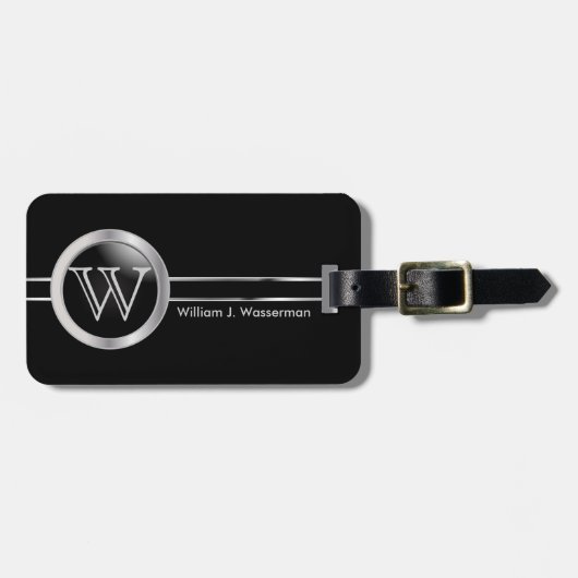 Masculine Monogram Executive Black Style Bagagelabel (Voorkant horizontaal)