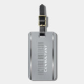 Masculine Monogram Naam Executive Style Grey Metal Bagagelabel (Voorkant verticaal)