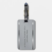 Masculine Monogram Naam Executive Style Grey Metal Bagagelabel (Achterkant verticaal)