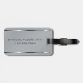 Masculine Monogram Naam Executive Style Grey Metal Bagagelabel (Achterkant horizontaal)