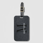 Masculine Monogram Script Black, geborsteld metaal Bagagelabel (Voorkant (verticaal))
