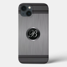 Masculine Monogram Zwart staal Metaallook Case-Mate iPhone Case