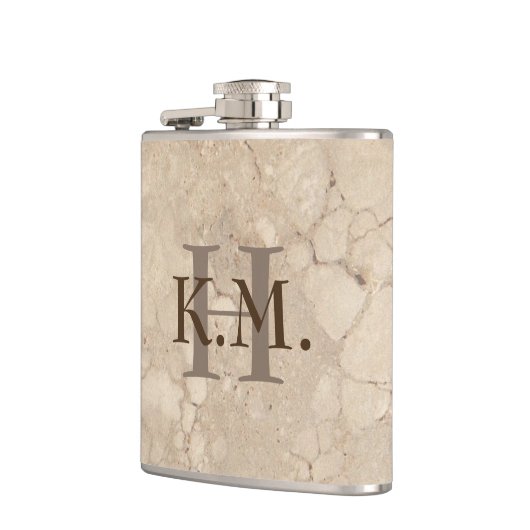 Masculine Monogrammed Beige Granite Flask Heupfles (Links)