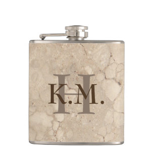 Masculine Monogrammed Beige Granite Flask Heupfles