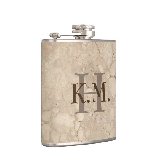 Masculine Monogrammed Beige Granite Flask Heupfles (Rechts)