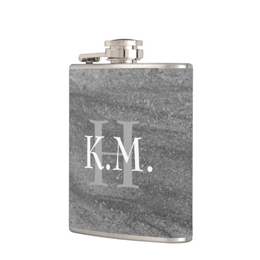 Masculine Monogrammed Dark Gray Granite Flask Heupfles (Links)