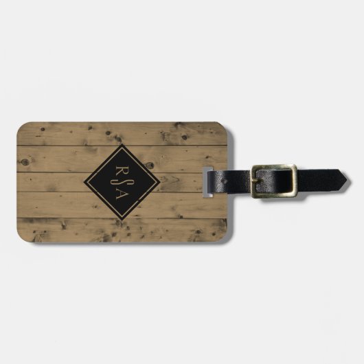 Masculine Monogrammed-Initialen | Rustige houten p Bagagelabel (Voorkant horizontaal)
