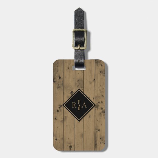 Masculine Monogrammed-Initialen | Rustige houten p Bagagelabel (Voorkant verticaal)