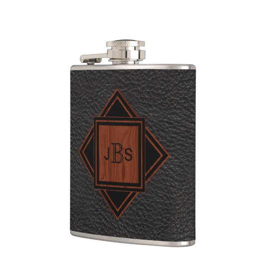 Masculine Monogrammed | Lederhout Graanblik Heupfles (Links)