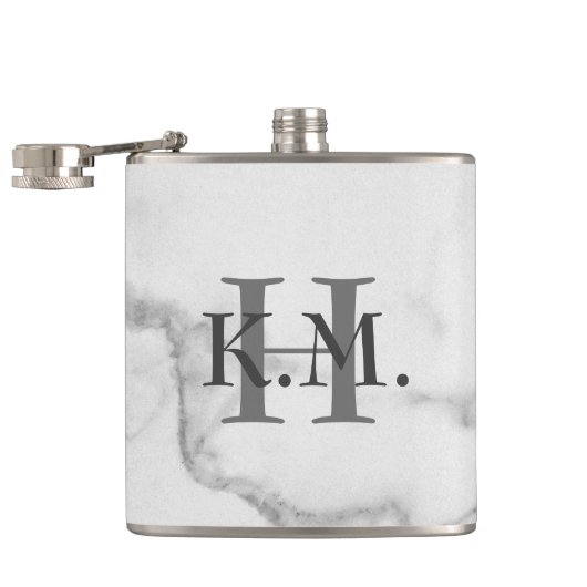 Masculine Monogrammed Marble Flask Heupfles (Geopend)