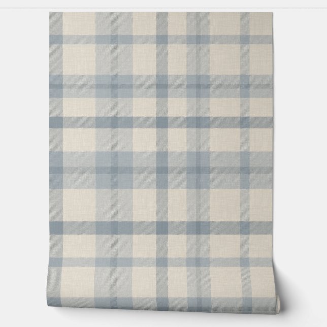 Masculine Muted Blue Plaid w/ Linen Texture Behang (Afrollen)