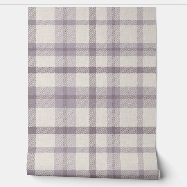 Masculine Muted Purple Plaid w/ Linen Texture Behang (Afrollen)