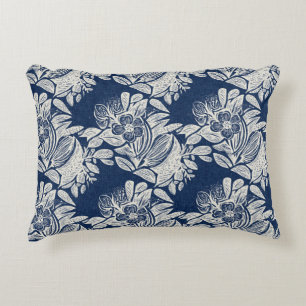 Masculine Navy Blue Effect Indigo Bloemen overal Accent Kussen
