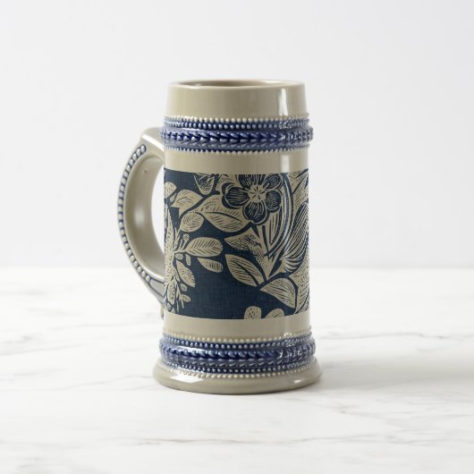 Masculine Navy Blue Effect Indigo Bloemen overal Bierpul (Voorkant links)