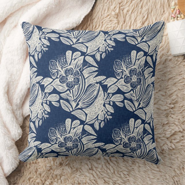 Masculine Navy Blue Effect Indigo Bloemen overal Kussen (Deken)