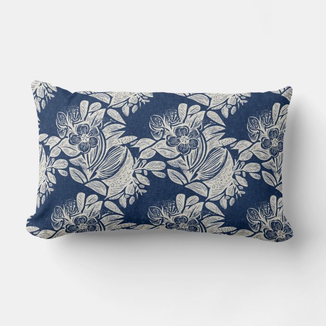 Masculine Navy Blue Effect Indigo Bloemen overal Kussen (Voorkant)