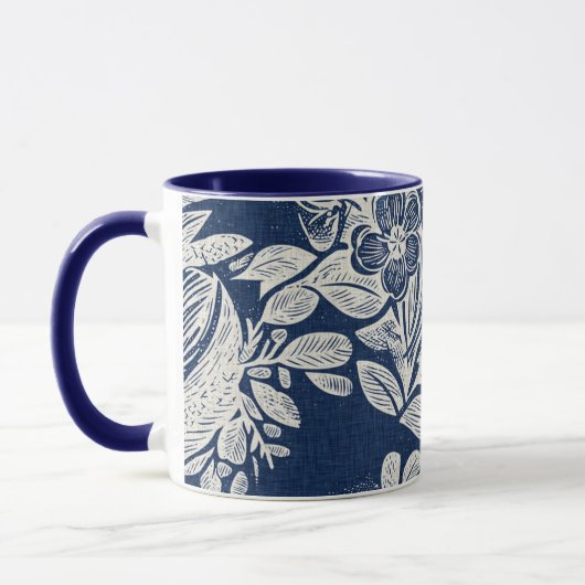 Masculine Navy Blue Effect Indigo Bloemen overal Mok (Links)