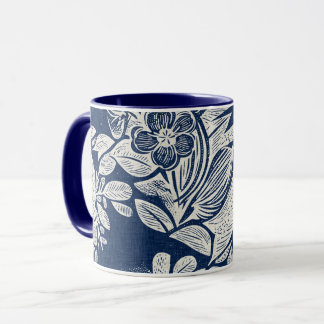 Masculine Navy Blue Effect Indigo Bloemen overal Mok
