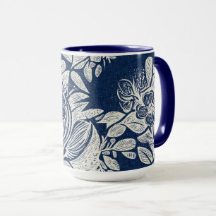 Masculine Navy Blue Effect Indigo Bloemen overal Mok