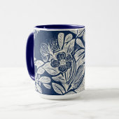 Masculine Navy Blue Effect Indigo Bloemen overal Mok (Voorkant links)