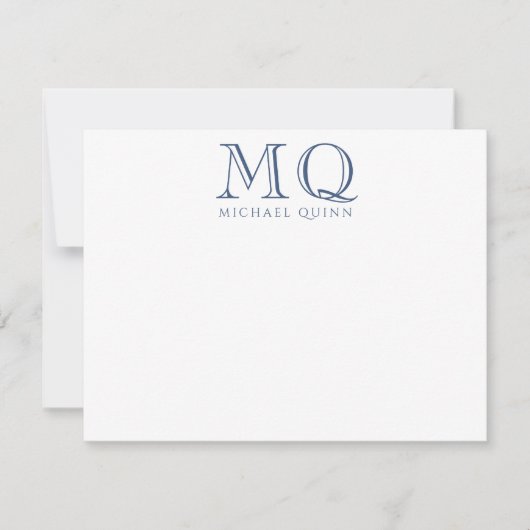 Masculine Navy Blue Initialen Naam Monogram Notitiekaartje (Voorkant)
