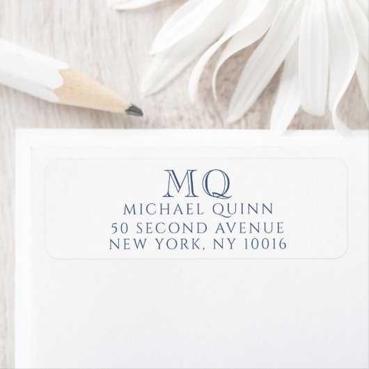 Masculine Navy Blue Initialen Return Address Label (Insitu)
