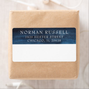 Masculine Navy Waterverf Business Return Address Etiket
